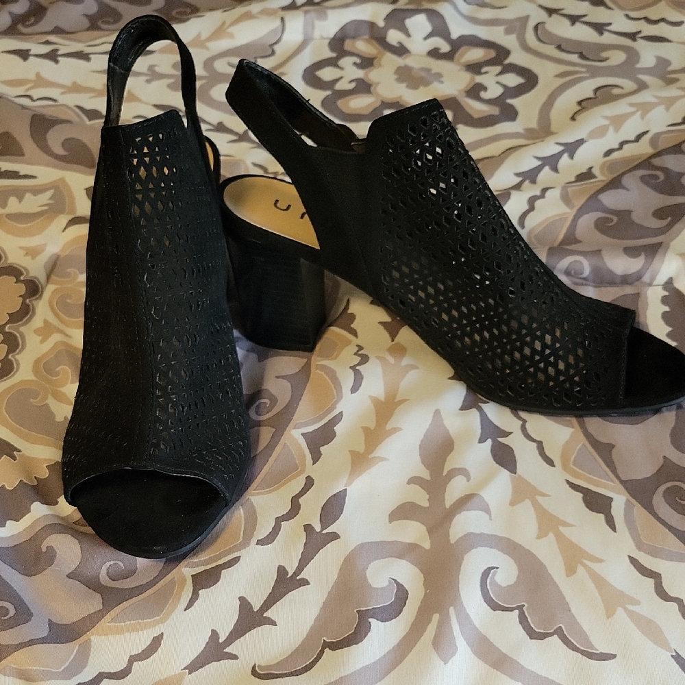 Elegant Black Women's Mesh Slingback Peek A Boo Toe Heels Size 10